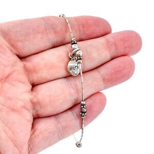 Vintage USA Sterling Silver 925 Beaded Anklet with HOPE Charm 10.25”